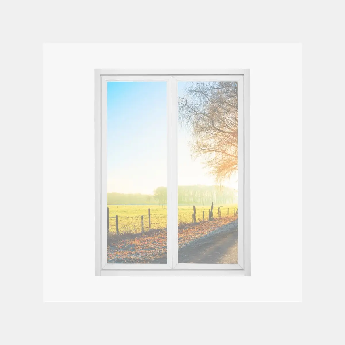 Window decal sunlit country road through autumn meadow • Wallissimo® Window decal sunlit country road through autumn meadow • Wallissimo®