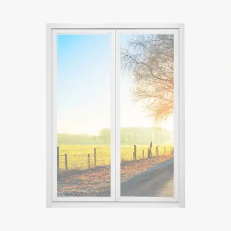Window decal sunlit country road through autumn meadow • Wallissimo®