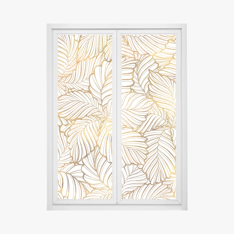 Window decal golden leaf line art pattern