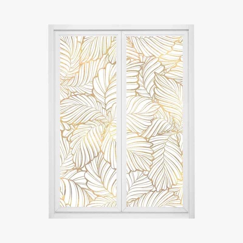Window decal golden leaf line art pattern