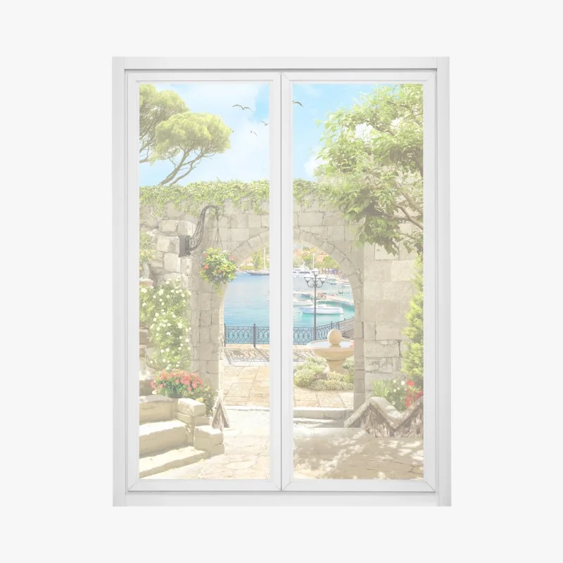 Window decal Mediterranean seaside archway escape