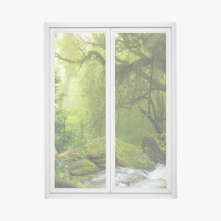 Window decal enchanted green forest stream • Wallissimo®