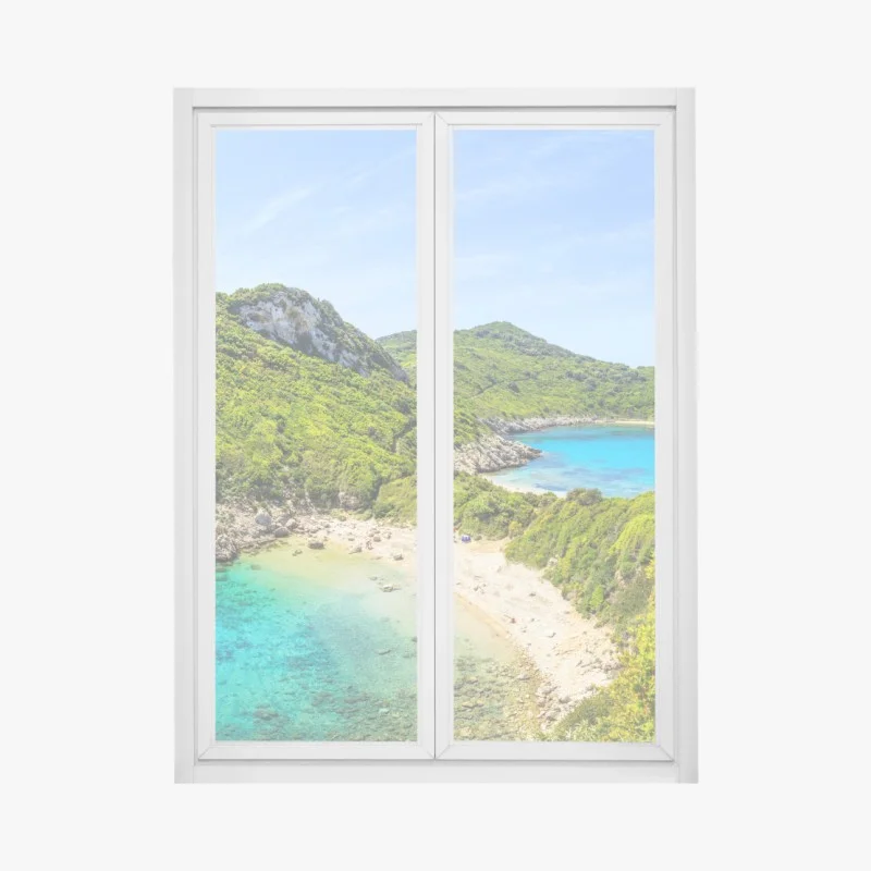 Window decal turquoise island cove beach landscape
