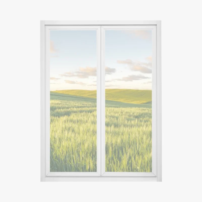 Window decal serene green meadow panorama