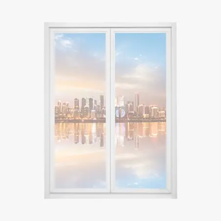 Window decal city skyline reflected at dusk • Wallissimo®