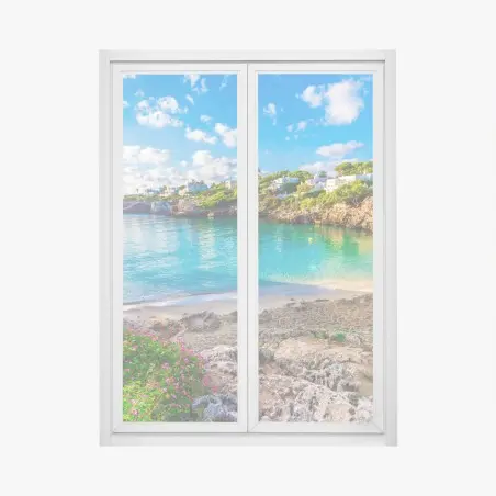 Window decal sunlit Cala Esmeralda Mallorca turquoise cove • Wallissimo®