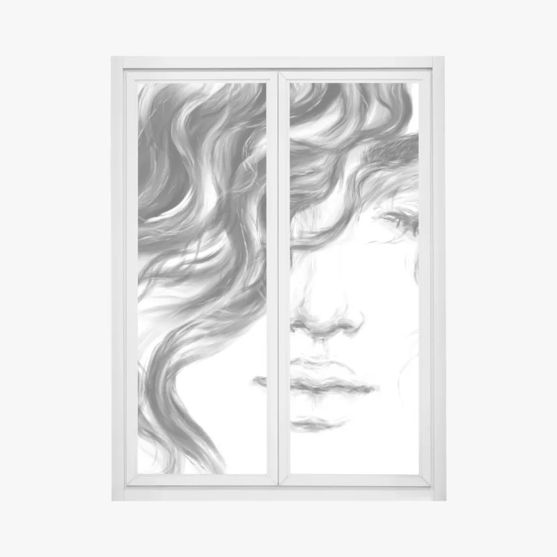 Window decal ethereal monochrome portrait