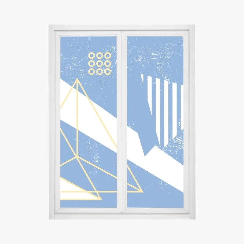 Window decal blue geometric abstract composition
