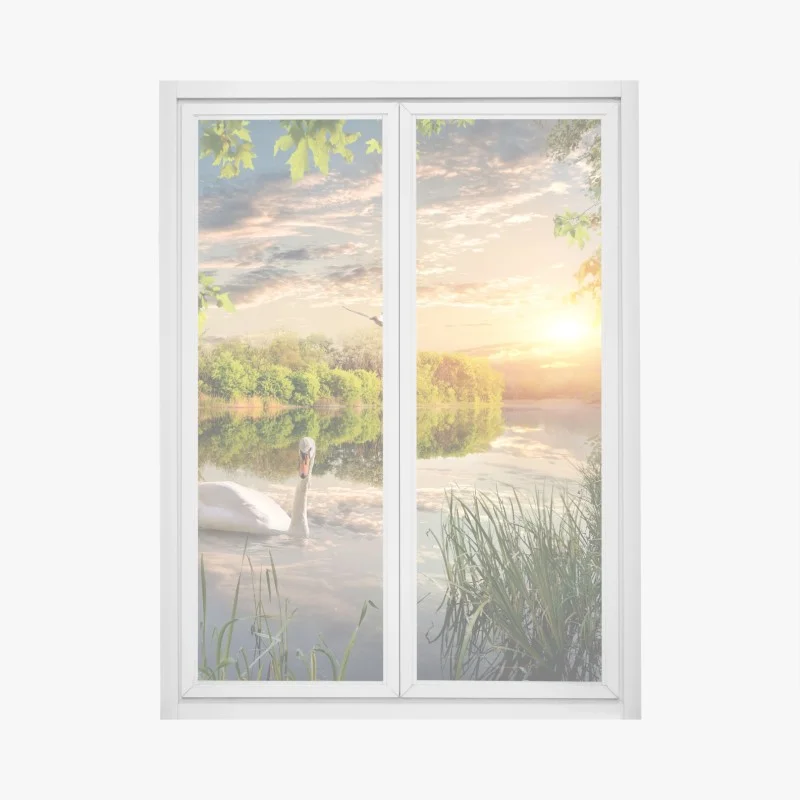 Window decal sunset swan on tranquil lake