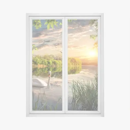 Window decal sunset swan on tranquil lake • Wallissimo®