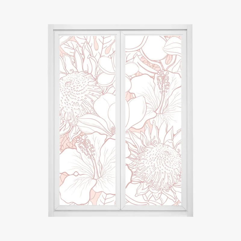 Window decal delicate coral floral pattern