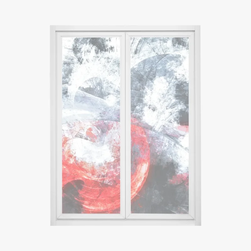 Window decal dynamic red and white abstract motion