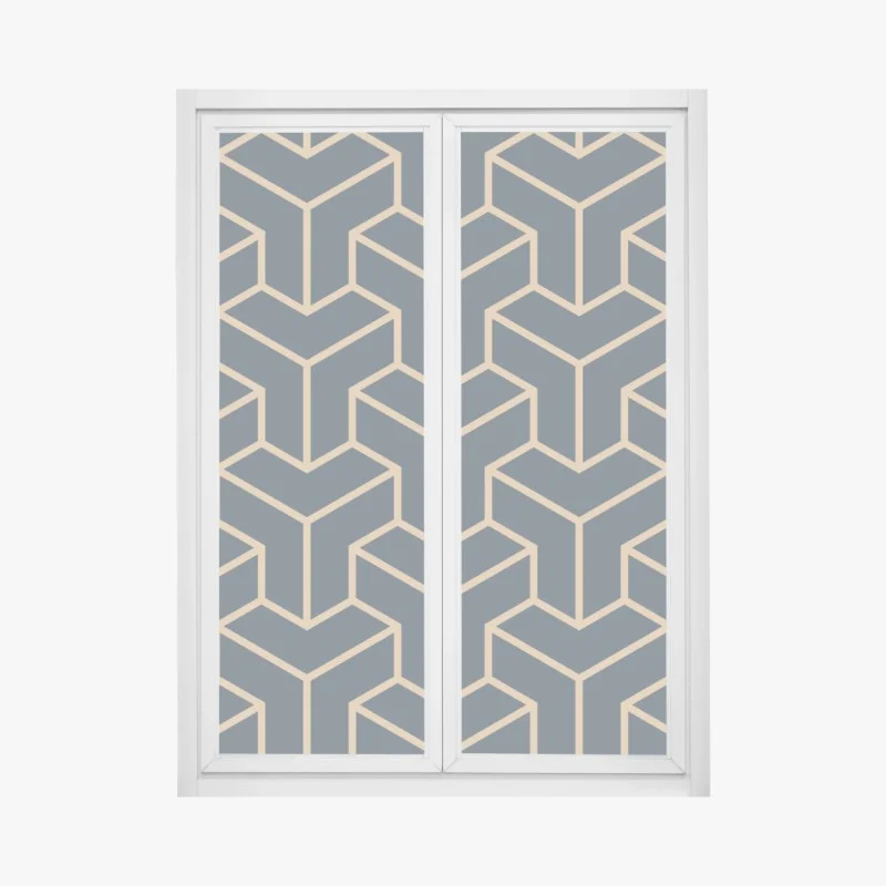 Window decal navy geometric cube pattern