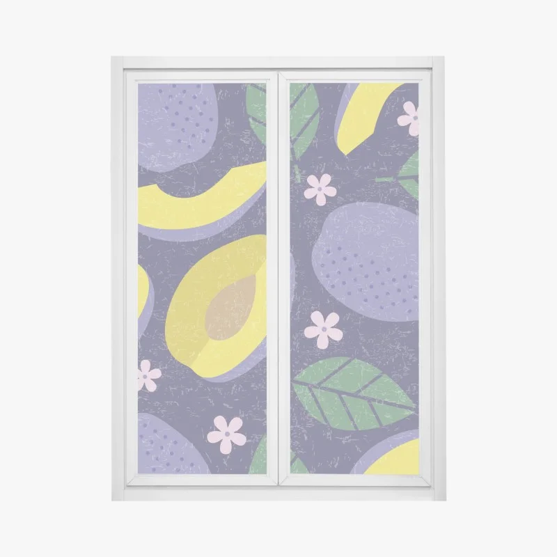 Window decal playful plum and leaf pattern