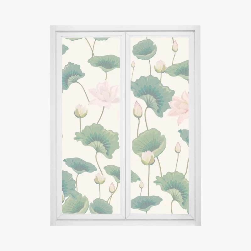Window decal serene lotus botanical pattern