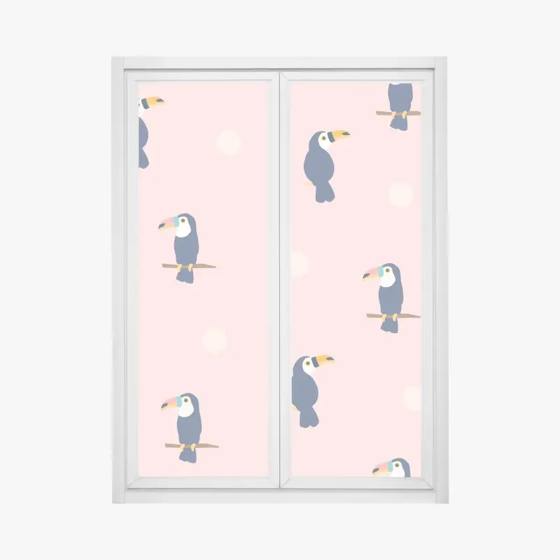 Window decal playful toucan pattern on pastel pink