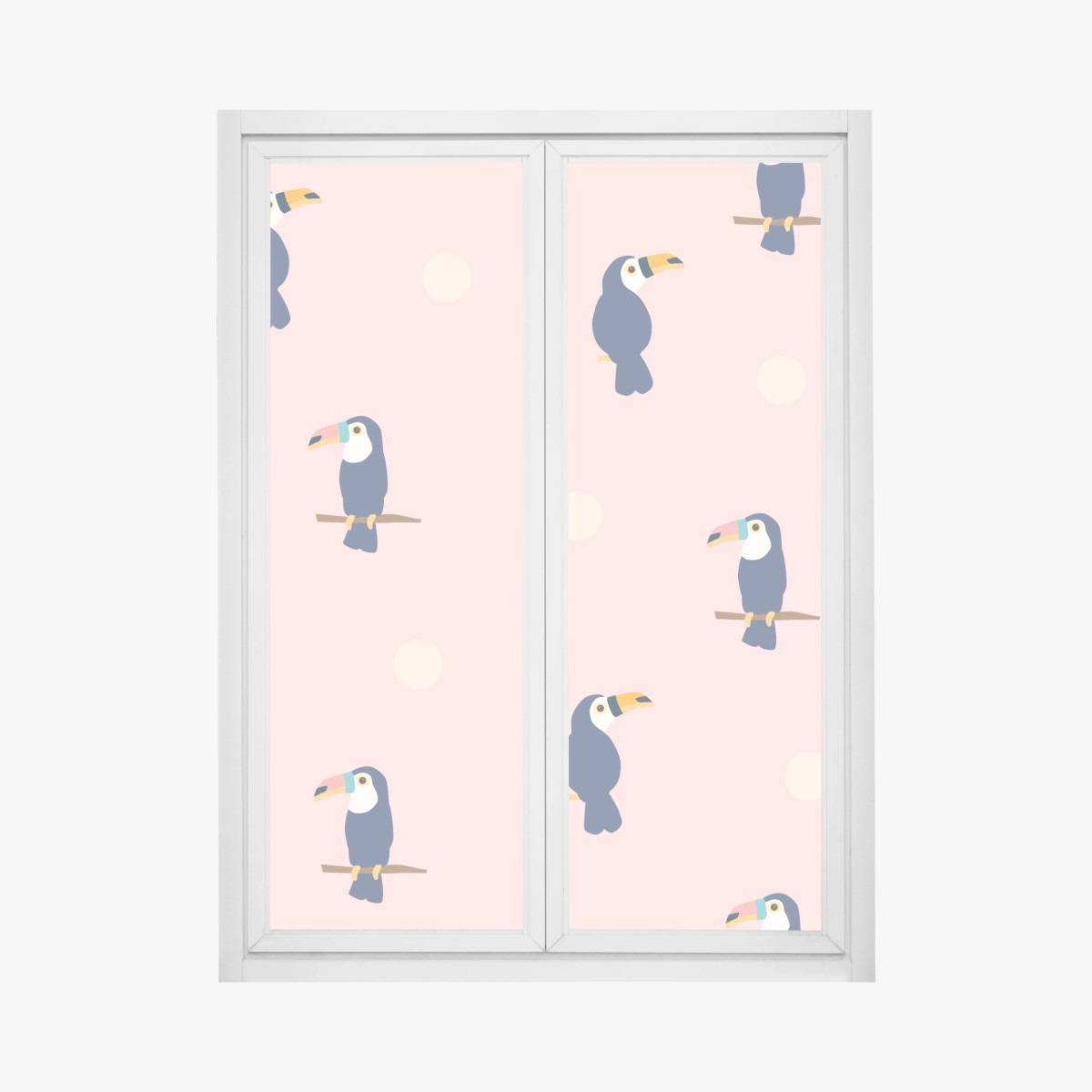 Window decal playful toucan pattern on pastel pink • Wallissimo® Window decal playful toucan pattern on pastel pink • Wallissimo®