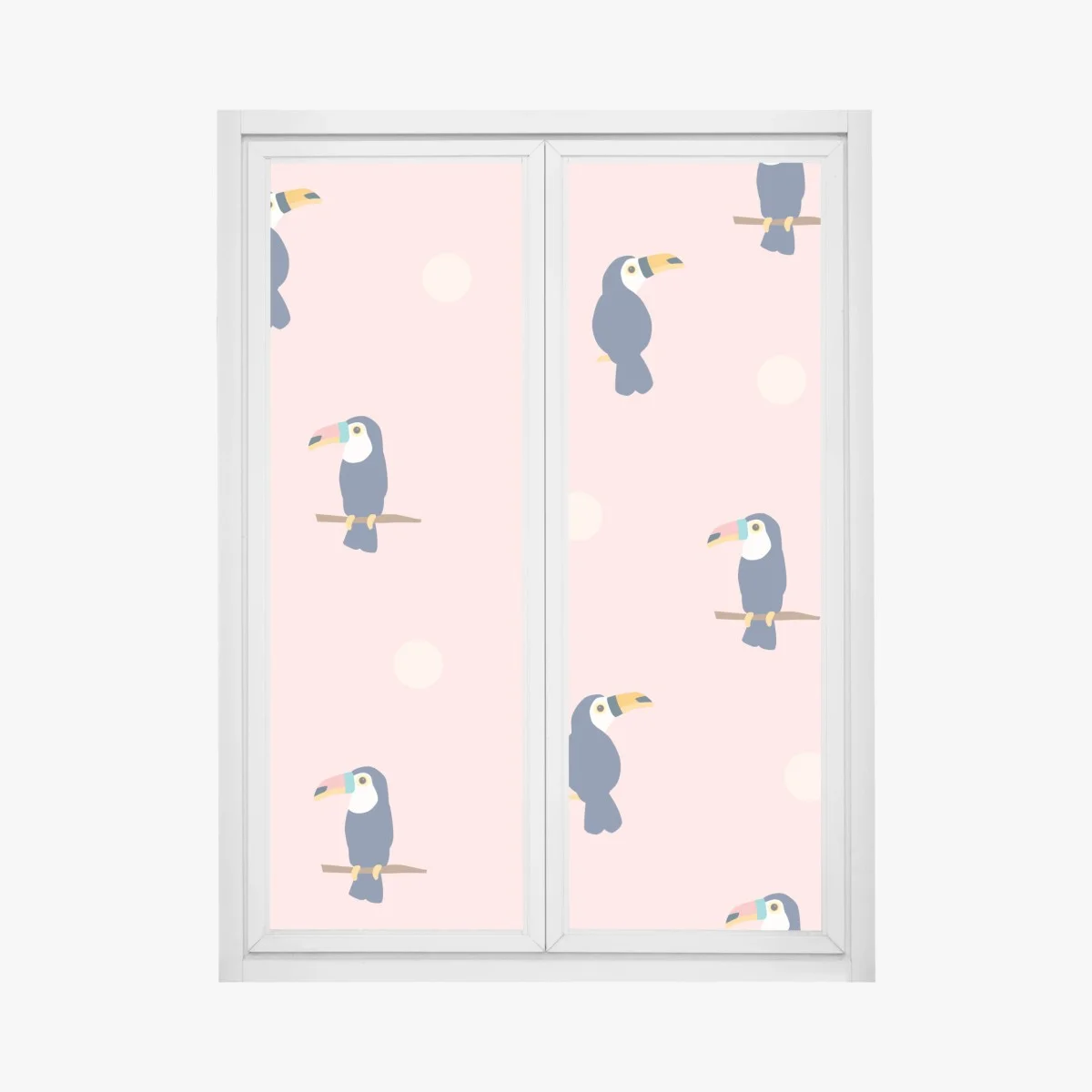 Window decal playful toucan pattern on pastel pink ⁕ Wallissimo® Window decal playful toucan pattern on pastel pink ⁕ Wallissimo®