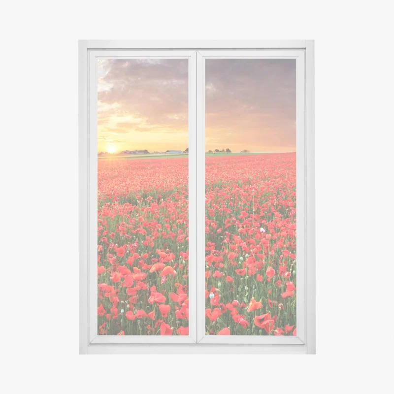 Window decal sunset poppy field panorama