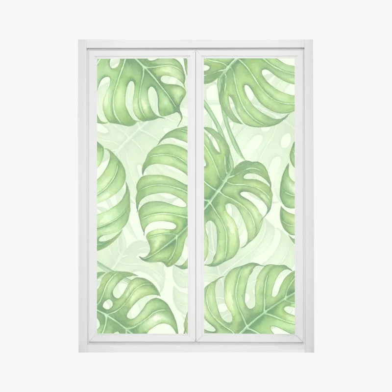 Window decal watercolor monstera leaf pattern