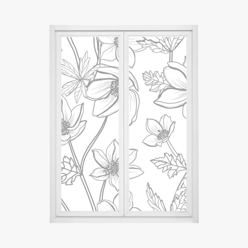 Window decal botanical line art floral pattern