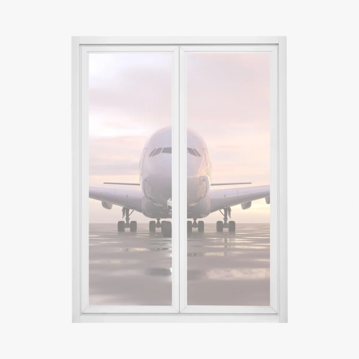 Window decal front view jet on runway at sunset • Wallissimo® Window decal front view jet on runway at sunset • Wallissimo®