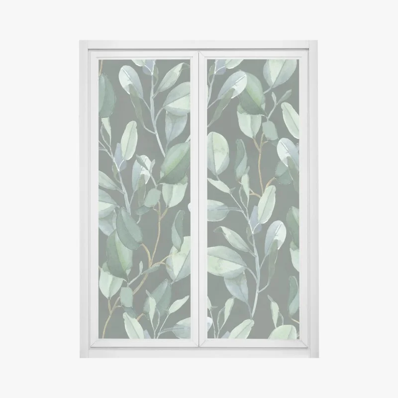 Window decal eucalyptus leaves watercolor pattern on dark green