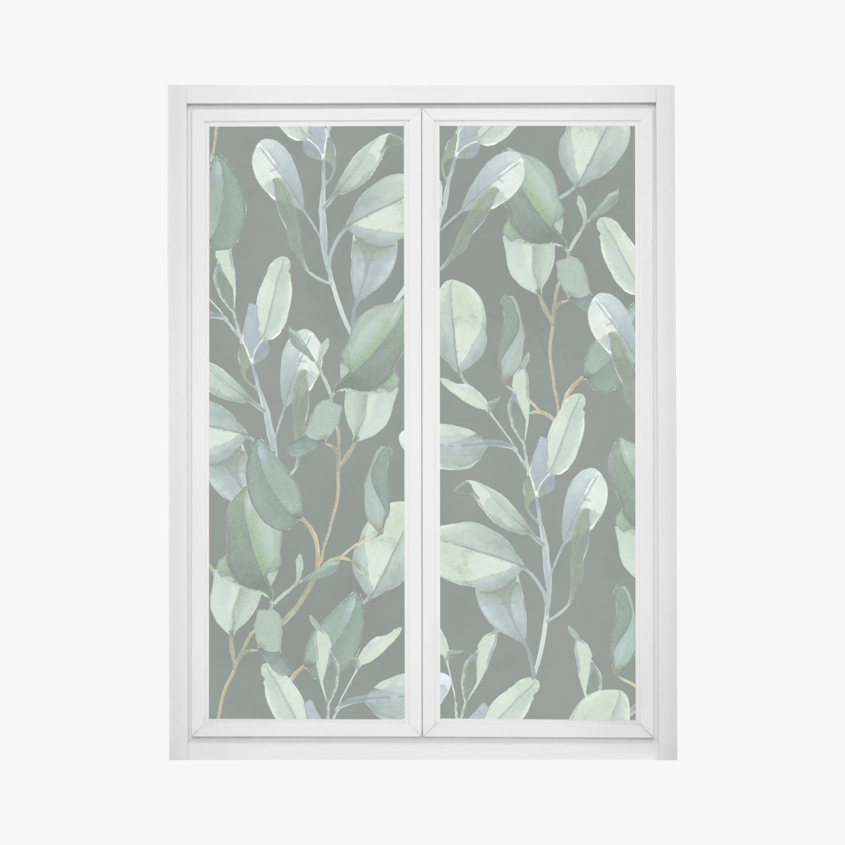 Window decal eucalyptus leaves watercolor pattern on dark green • Wallissimo® Window decal eucalyptus leaves watercolor pattern on dark green • Wallissimo®