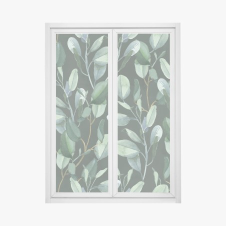 Window decal eucalyptus leaves watercolor pattern on dark green • Wallissimo®