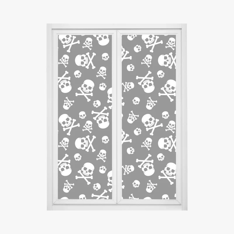 Window decal white skull pattern on gray background