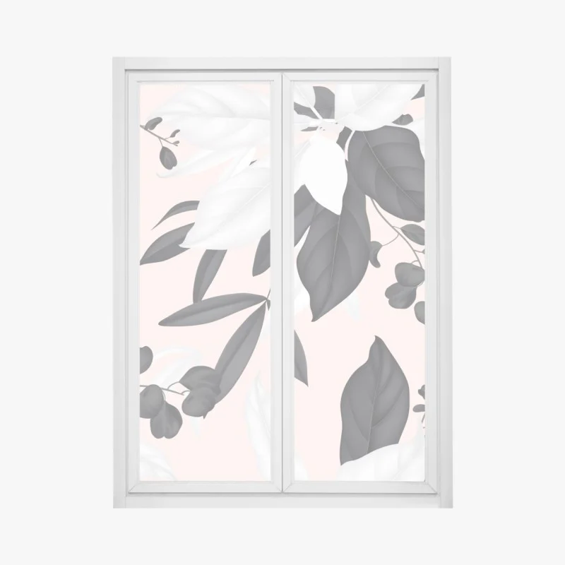 Window decal delicate pastel botanical leaves