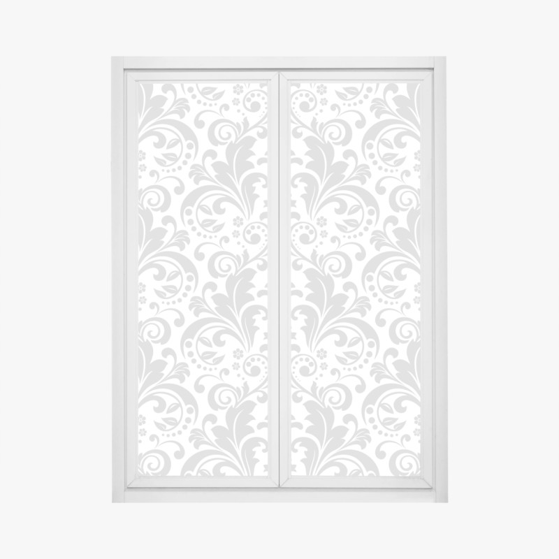 Window decal elegant gray damask pattern