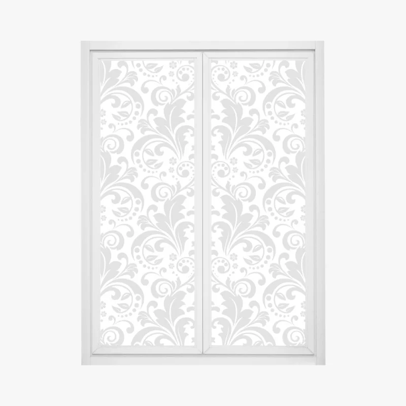 Window decal elegant gray damask pattern