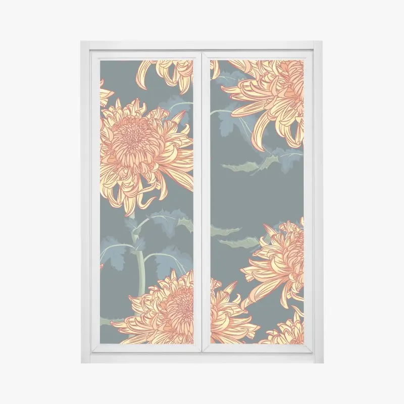 Window decal golden chrysanthemum botanical print