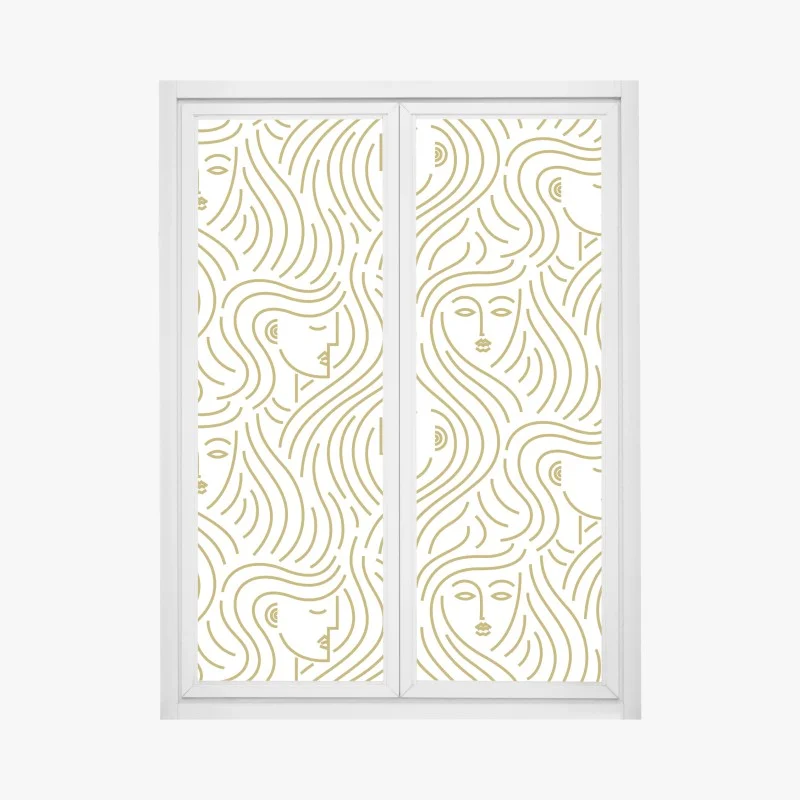 Window decal golden flowing faces seamless pattern
