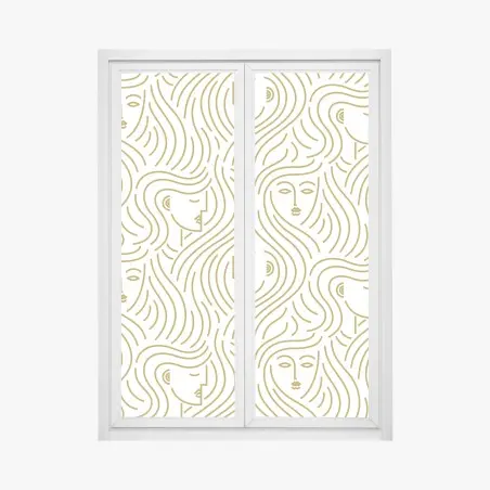 Window decal golden flowing faces seamless pattern • Wallissimo®