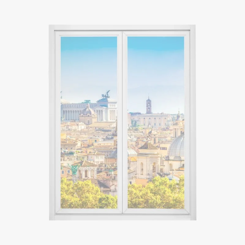Window decal sunlit Rome skyline with domes
