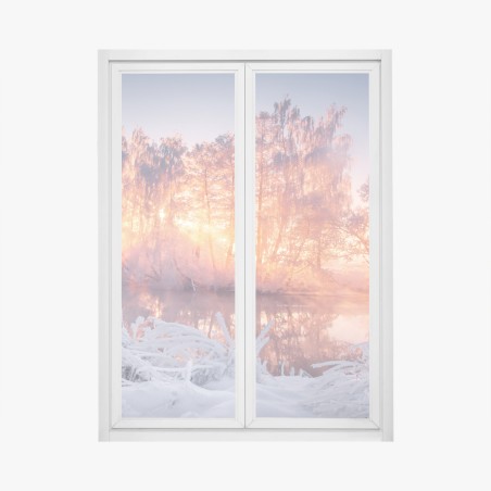 Window decal winter sunrise over frozen river • Wallissimo®