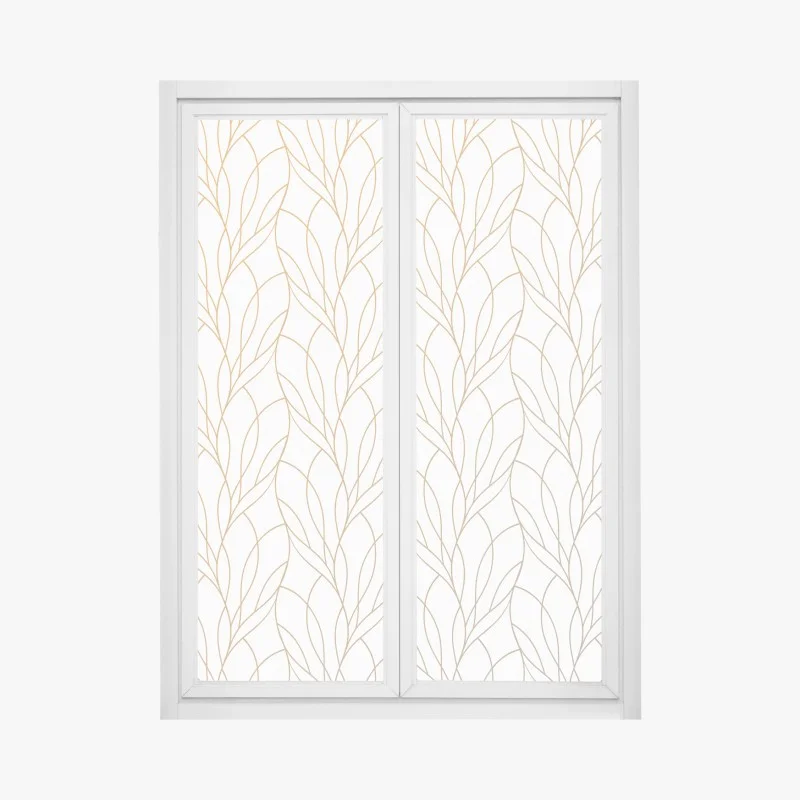Window decal golden leaf pattern on white background