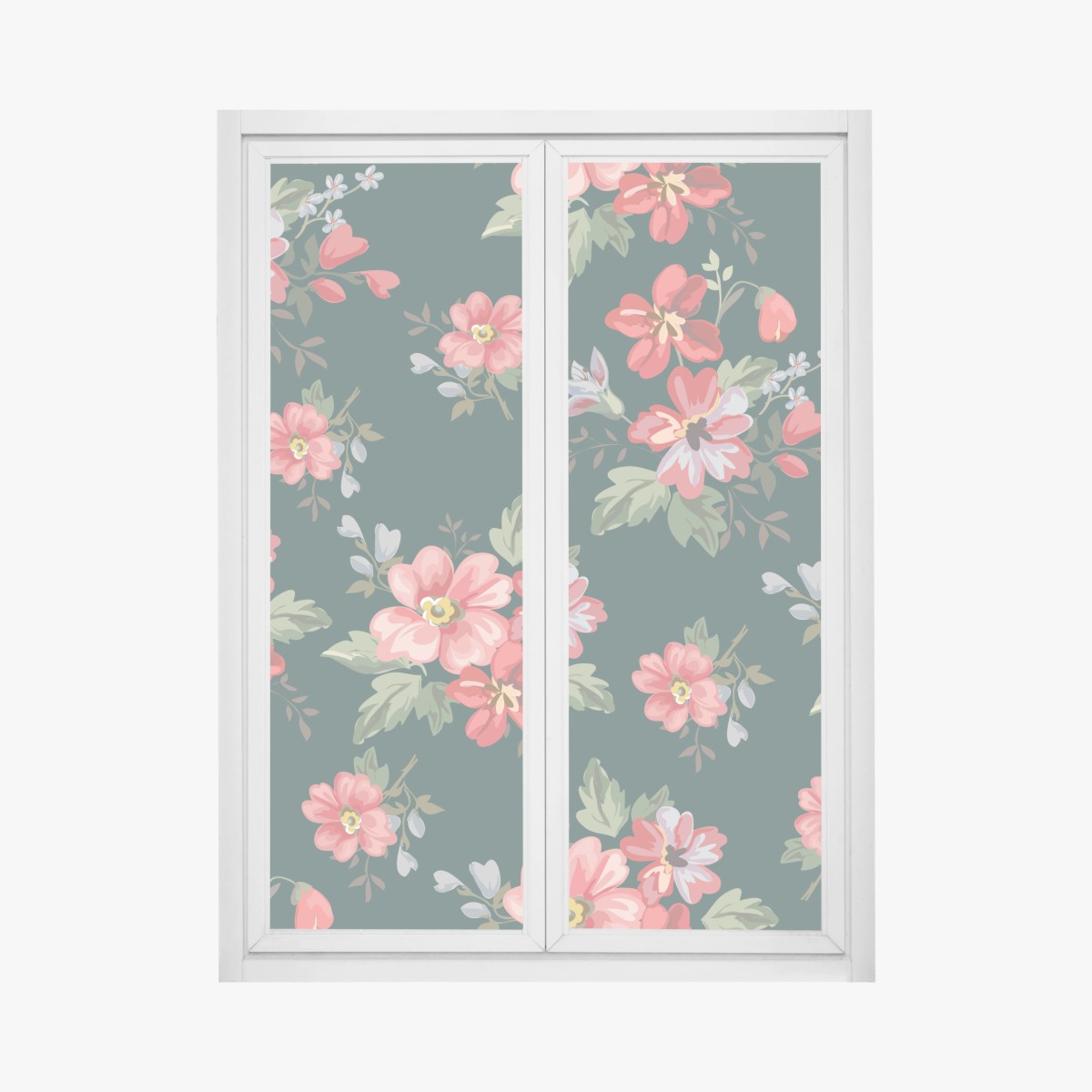 Window decal vintage pink floral pattern on deep green • Wallissimo®