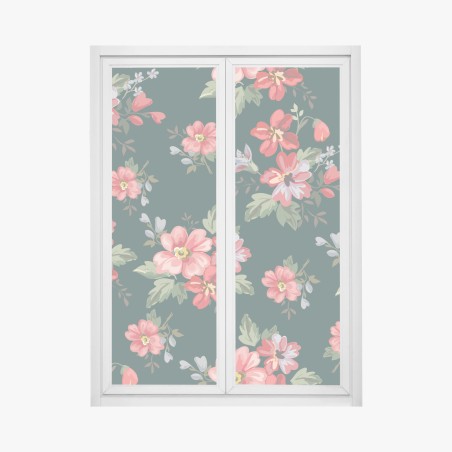 Window decal vintage pink floral pattern on deep green • Wallissimo®