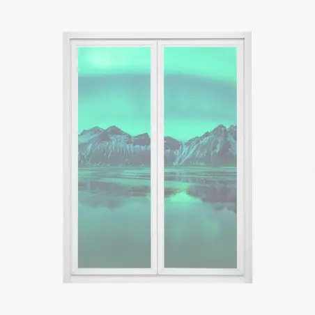 Window decal aurora reflections over Vestrahorn, Stokksnes • Wallissimo®