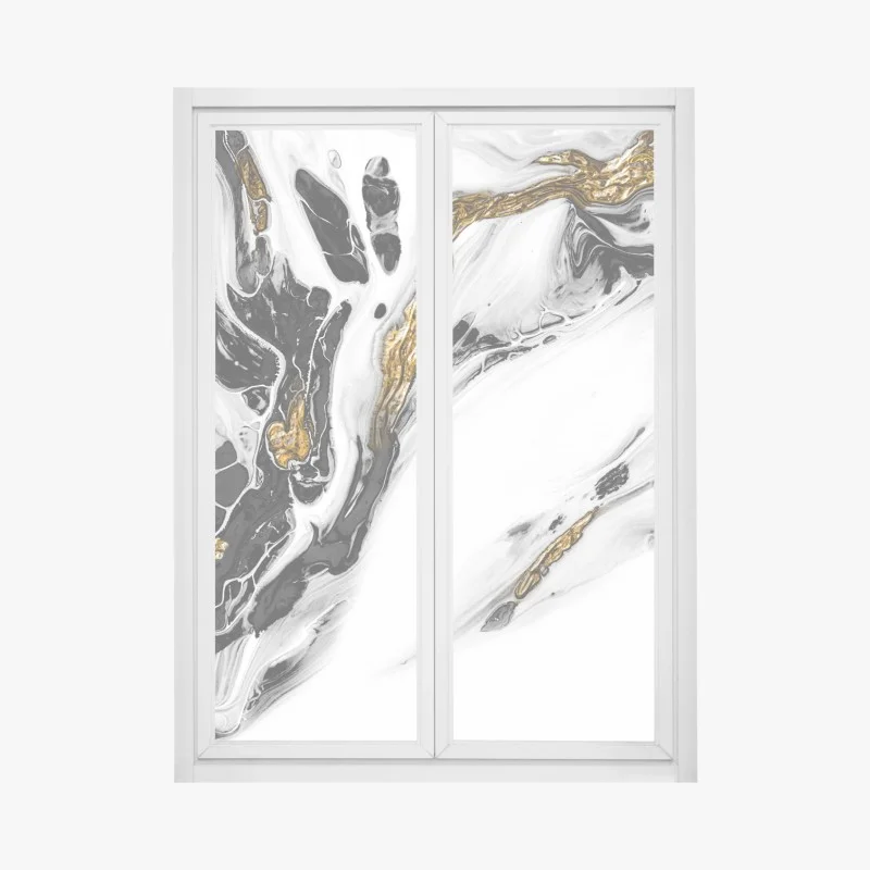 Window decal black and white marble with gold veins