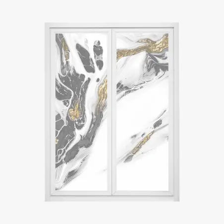 Window decal black and white marble with gold veins • Wallissimo®