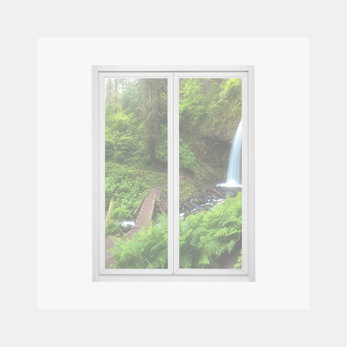 Window decal lush forest waterfall panorama • Wallissimo® Window decal lush forest waterfall panorama • Wallissimo®