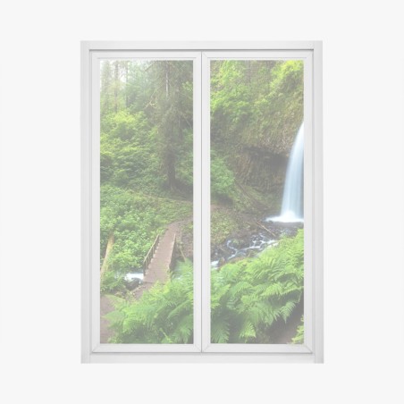 Window decal lush forest waterfall panorama • Wallissimo®