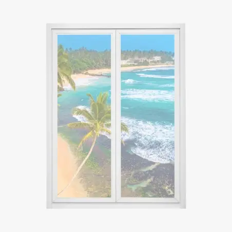 Window decal turquoise tropical coastline with palm trees • Wallissimo®