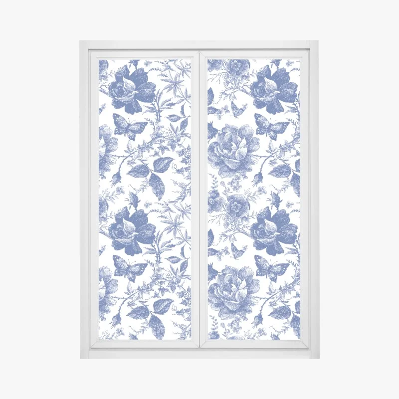 Window decal blue floral toile pattern