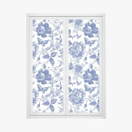Window decal blue floral toile pattern • Wallissimo®