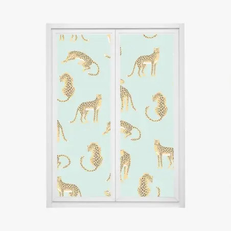 Window decal playful cheetah pattern on turquoise background • Wallissimo®